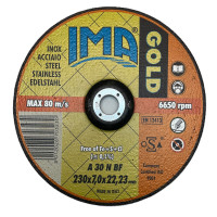 Круг зачисний з увігнутим центром по нержавіючій сталі та металу, оксид алюмінію, Inox Gold, 230x7,0x22,23 мм, Coarse, Ima Abrasivi